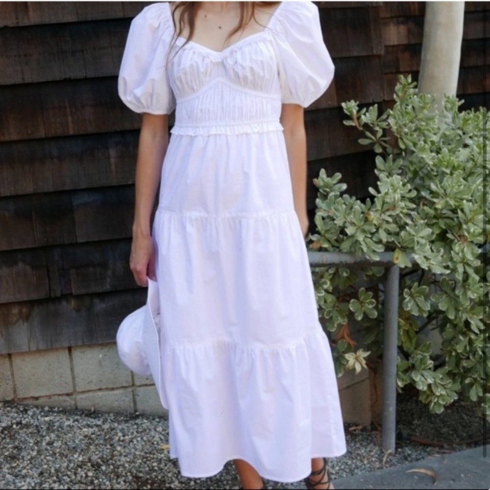 Rahi White Poplin Tiered Midi Dress